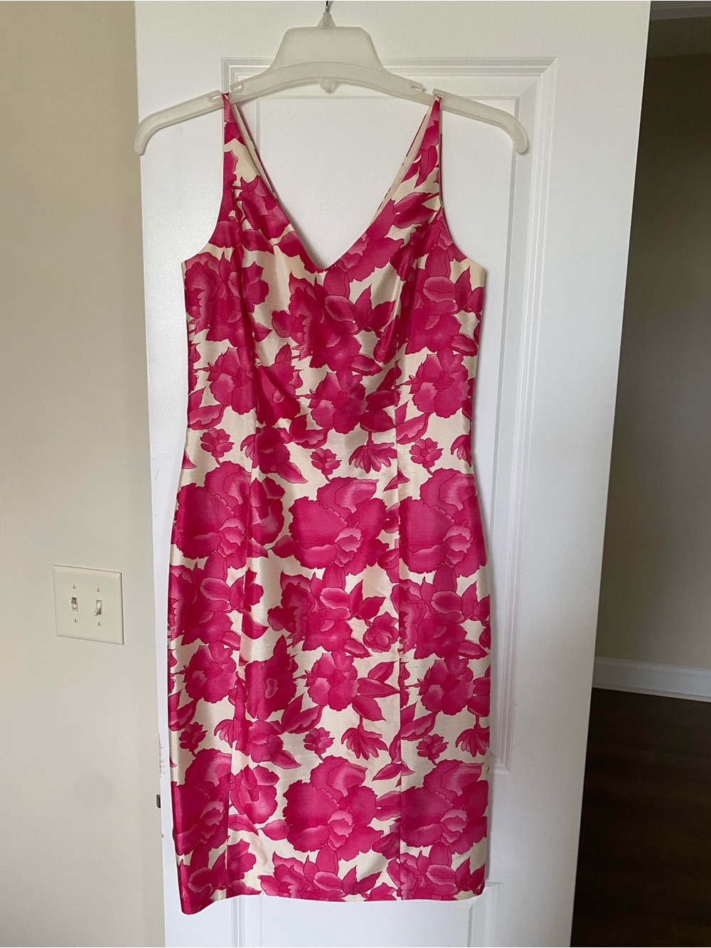 Ann Taylor Cream Midi Dress with Pink Floral Print